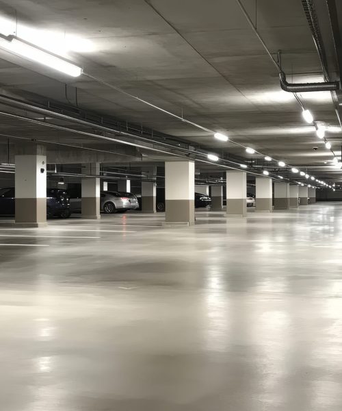 Underground parking banner with isometric basement garage with cars, lots, columns and charger stations for electric vehicles. Vector landing page of auto parking in mall or city house
